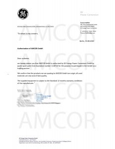 GE Authorization letter for AMCOR GmbH quote 1118716 232x300 - Компания AMCOR GmbH авторизована заниматься поставкой запасных частей