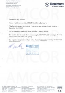 Amcor.GmbH авторизована на поставку запорной арматуры